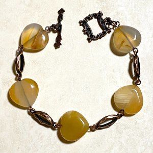 2/$20, Natural Agate Heart Bracelet, Genuine Gemstone + Copper Chain